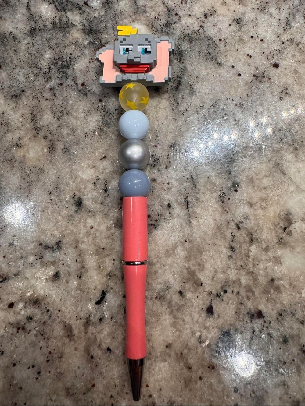 DUMBO Hand Crafted Pink Beaded Pen with Cartoon Elephant Top